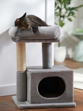 Frisco 24.8-in Faux Fur Cat Tree & Condo, Gray  Scratcher Lounger Bed Like New
